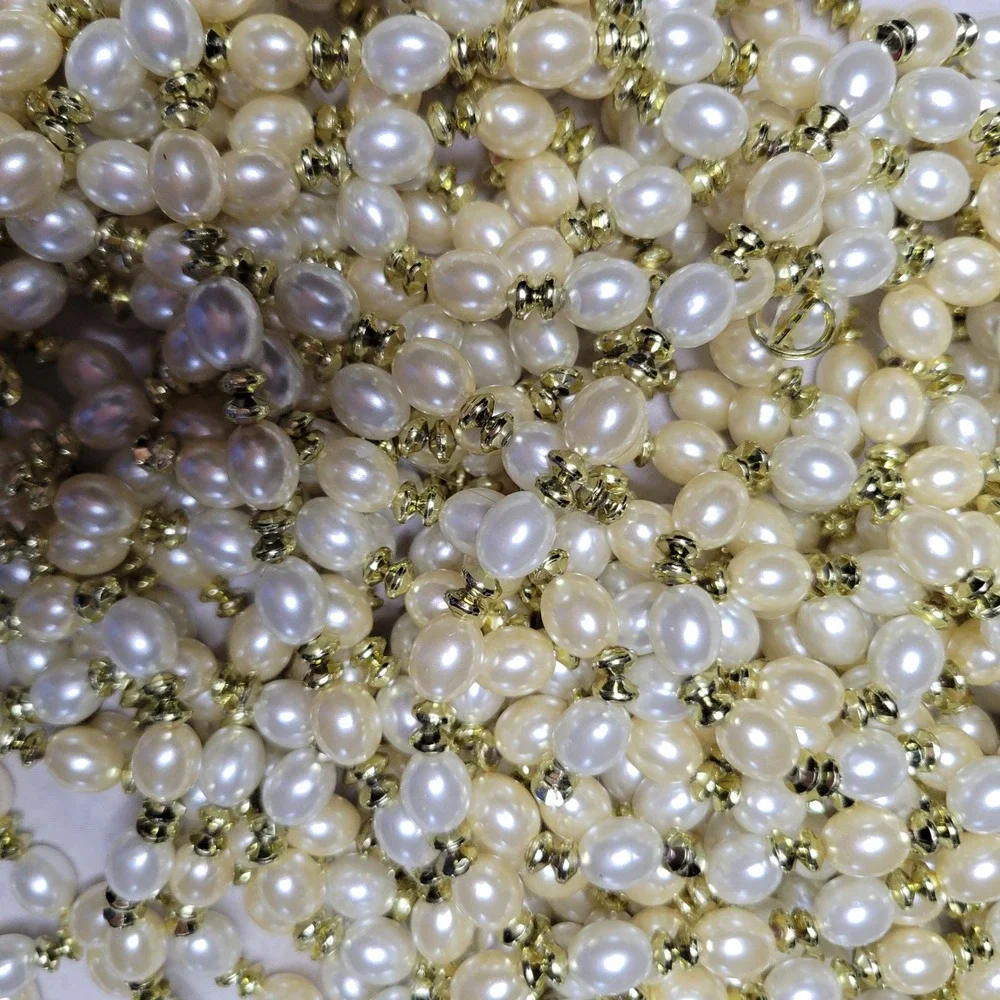 Gorgeous Set 8 Kurt Adler Long Faux Pearl Gold Garland Strands about 9 ft each